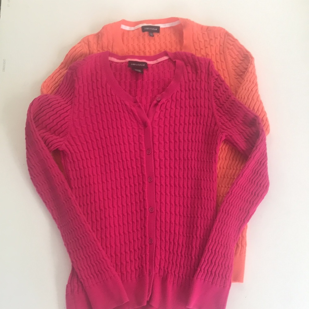 2 XL Cardigan Sweaters  Pink Orange  Lord and Taylor Womens Cable Knit Cotton